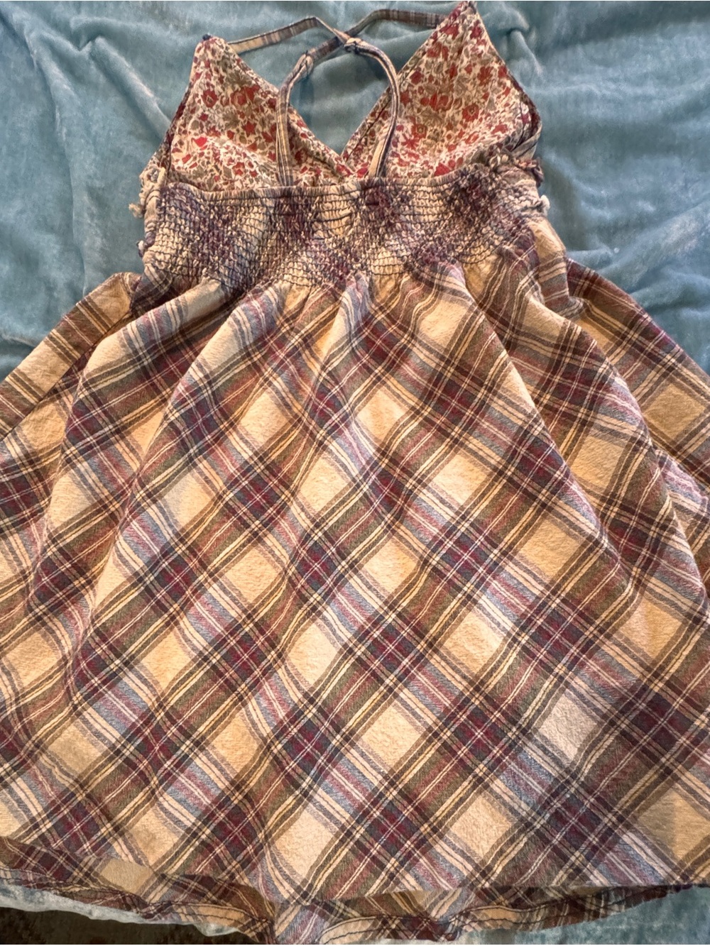 Free People Plaid Spaghetti Strap Mini Dress in Cream and Brown - Picture 3 of 6